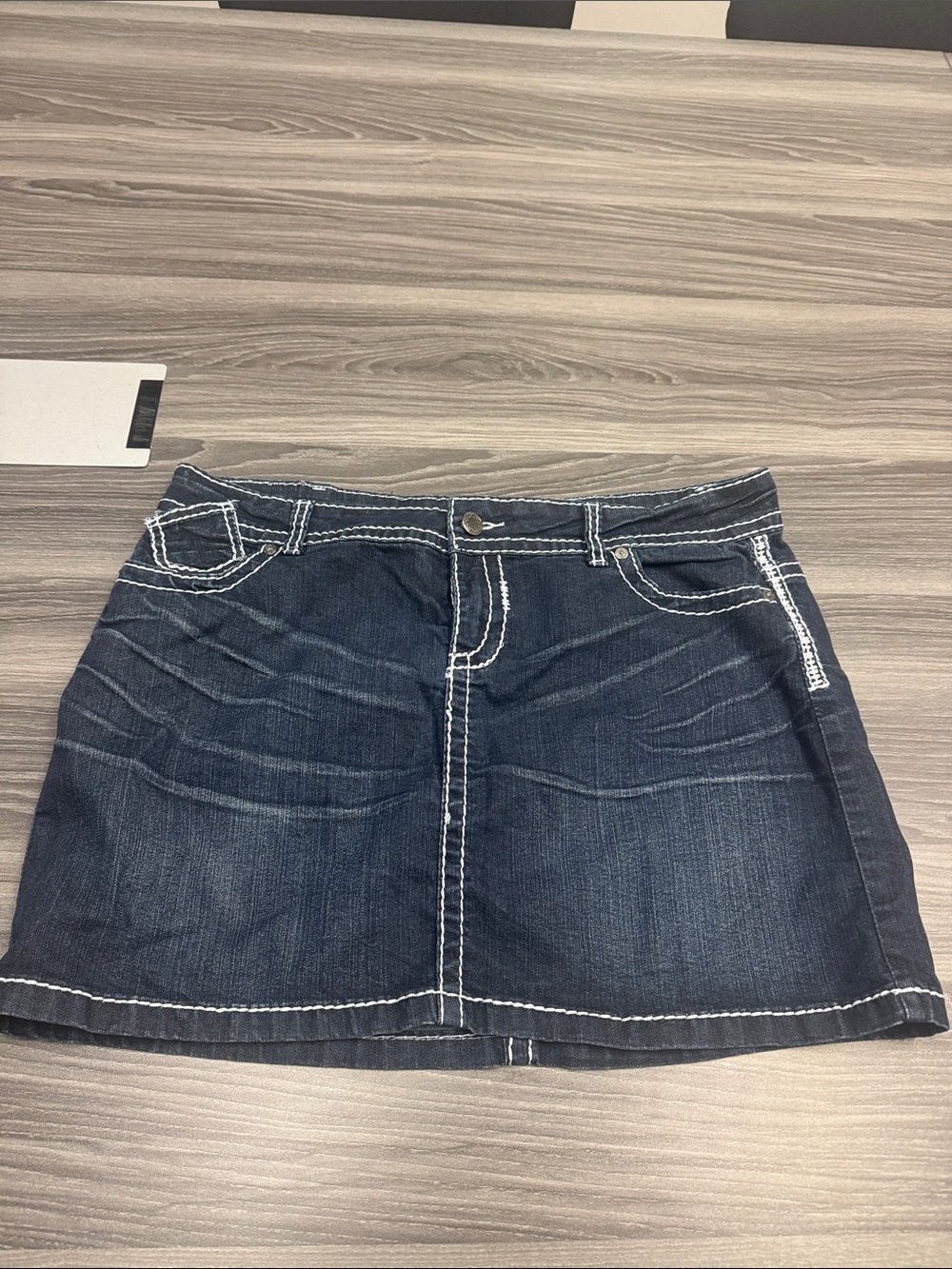 Maurices Dark Blue Denim Mini Skirt with White Topstitching